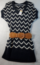 Deb Sweater Dress Womens Size Medium Black White Knit Cotton Short Sleeve Belted - £12.77 GBP