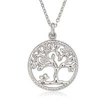 Sterling Silver Small Open Rope Style Circle with Tree of Life Pendant - £37.96 GBP