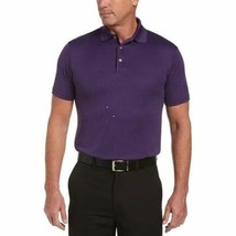 PGA TOUR Men&#39;s Twill Check Jacquard Polo Shirt Purple Pak-Size Small - £13.56 GBP