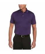 PGA TOUR Men&#39;s Twill Check Jacquard Polo Shirt Purple Pak-Size Small - £13.35 GBP