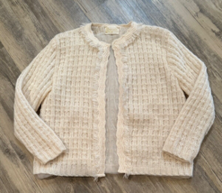 Vintage 50s MCM Sidney Gould Clasp Cardigan Sweater Ivory Cream Lined READ - £23.19 GBP