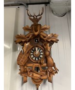 Vintage Wooden Cuckoo Clock Made In Germay Hunters Dream Buck, Rabbit, B... - £186.51 GBP