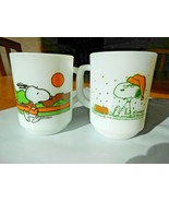 Lot of 2 VINTAGE 1958 Snoopy Fire King coffee cups KEEPING FIT IS HARD W... - $191.46 CAD