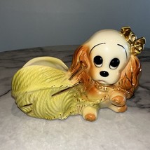 Vintage Hull Ceramic Dog Planter Cocker Spaniel Cavalier Gold Puppy Crochet 8x6 - $29.50