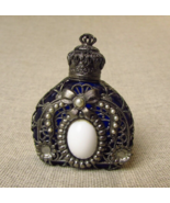 Vintage Cobalt Blue Glass, Fliigree &amp; Pearls Design Miniature Perfume Bo... - $968.01 MXN
