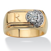 Mens 14K Gold Gp Tcw .50 Round Cz Personalized Initial Ring Size 9 10 11 12 13 - £94.13 GBP