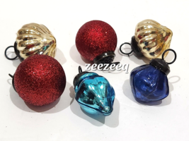 Kugel Vintage Style Red Gold Turquoise Mini Glass Christmas Ornaments #401 - £17.36 GBP