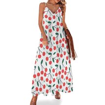 Mondxflaur Red Cherry Summer Dresses for Women V-neck Spaghetti Strap Dress - £26.45 GBP