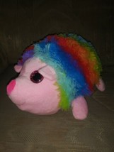 Nanco Rainbow Hedgehog Hamster Guinea Pig Plush 12&quot; Multicolor Pink Glitter Eyes - £14.19 GBP