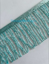 By The Yard-3&quot;-TURQUOISE Glass Bugle Bead Beaded Fringe Lamp Costume Trim - £11.15 GBP