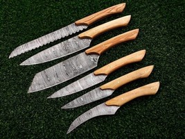 6 Pieces Hand Forged Damascus Steel Chef Knife Kitchen Knives Set W/wood Handle - £86.29 GBP