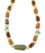 Handcrafted Artisan Stone Wood Millefiori Glass Bead Necklace - $15.84