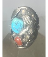 Eagle ring turquoise coral Navajo sterling silver women men - $254.55 CAD
