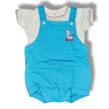 Vintage Carter&#39;s Boys Girls Romper Overall Shorts Shirt Blue Embroidered... - $17.95