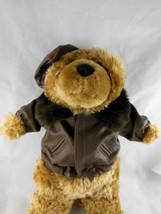 Fine Toy Co Standing Teddy Bear Faux Leather Jacket w Driver Hat &amp; Scarf... - £10.47 GBP