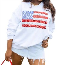 Queen Of Sparkles flower american flag sweatshirt in White - $132.00