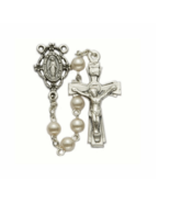 IMITATION PEARL BEADS ROSARY CRUCIFIX CROSS AND MIRACULOUS CENTER - £31.87 GBP