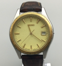 Seiko Watch Unisex Silver Gold Tone Date 7N42-8089 Broken For Parts Or Repair - £21.13 GBP
