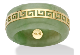 Genuine Green Jade Greek Key 14K Gold Accents Ring 6 7 8 9 10 - £298.99 GBP