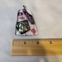 Large 2.5&quot; Dichroic Glass Pendant Vintage Art Glass Pink Green Metallic - £10.27 GBP