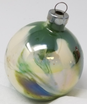 Green White Cream Swirl Christmas Ornament Planet Galaxy Glass Vintage - £12.11 GBP