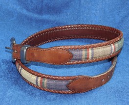 Men&#39;s Plaid Canvas &amp; Braided Leather Edge Waist Belt Size: 30 - £8.64 GBP