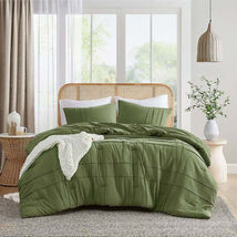 Olive Green Queen Size Microfiber Pleated Soft Comforter Set - $130.67 CAD