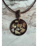 Brown Glitter Cracked Seashell Resin Pendant on Leather Cord Necklace - $12.99