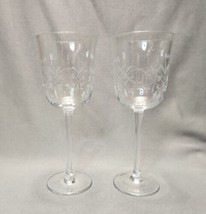 Vintage Etched Scrolls Crystal Wine Glass (Set of 2 Glasses) Water Goble... - $25.74