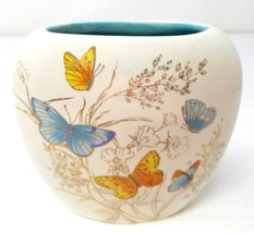 Butterfly Vase Desk Ceramic Handmade Signed 1985 Blue Yellow Turquoise S... - $18.95