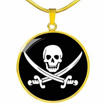 Express Your Love Gifts Skull Pirate Circle Necklace Stainless Steel or 18k Gold - £34.36 GBP