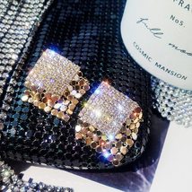 2021 hot fashion jewelry simple square  crystal stud earrings Golden metal earri - £7.75 GBP