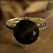 3Ct Taglio Rotondo Finto Nero Diamante Fidanzamento Ring 14K Placcato Oro Giallo - £107.03 GBP