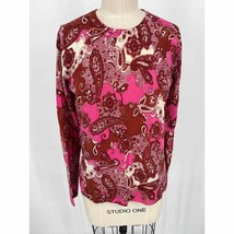 J Crew Margo Sweater in Vintage Paisley Sz S Pink Crewneck Lightweight - £14.25 GBP
