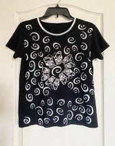Women Crew Neck Short Sleeve Black White Butterfly Design T-Shirt - £10.89 GBP