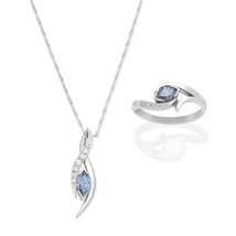 0.86ct Blue Diamond Set Of Ring &amp; Pendant GIA Marquise Fancy Grayish Blue VVS1 - £38,929.30 GBP