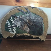 Estate Hand Painted Gray Wolf in Birch Trees Conk Shelf Mushroom Fungus Folk Art - £29.22 GBP