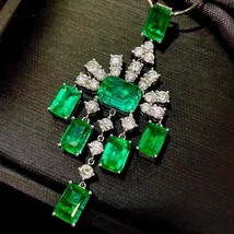 2022 New Geometric Synthetic Emerald Pendant Necklace Women Silver Color Green Z - £14.10 GBP