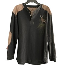 Legendary L Large Mens Thermal Polo Quarter Button Long Sleeves Black Deer Hunt - £9.71 GBP