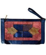 Vintage 80s Mexican Patchwork Leather Clutch Purse bag Boho Southwest Ta... - $44.99