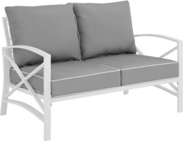 White With Gray Cushions Kaplan Outdoor Metal Loveseat, Crosley Furniture, Gy. - £278.82 GBP