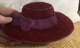 y2K Red sun Hat Beaded Coin Purse with Purple Sash - £12.02 GBP