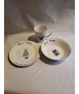Merry Brite Christmas Three Piece Set. Bowl  8ozCup And 7 1/2 In Plate - $28.70