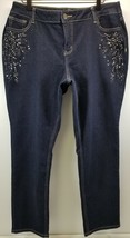 N62 Women Petite 16 Signature Fit Straight Sparkly Studded Denim Blue Jeans  - £7.81 GBP