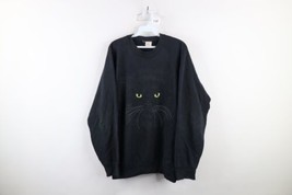 Vintage 90s Streetwear Womens XL Distressed Black Cat Kitten Sweatshirt USA - £46.42 GBP