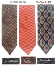 Three Silk Ties Saks 5th Ave, Dillards, Christian Dior 100% Silk Neckties - £11.95 GBP