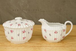 Vintage SPODE China Pink Floral DIMITY Pattern Covered Sugar Bowl &amp; 8OZ ... - £37.07 GBP