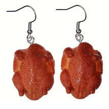Funny 3D Roast Chicken TURKEY EARRINGS Thanksgiving Holiday Food Novelty... - $125.29 MXN
