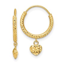 14K Yellow Gold Children&#39;s Diamond Cut Heart Hoop Earrings - $168.99