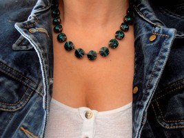 Swarovski Emerald Necklace / Anna Wintour Collet / Statement Jewelry / 14mm Rivo - £111.65 GBP